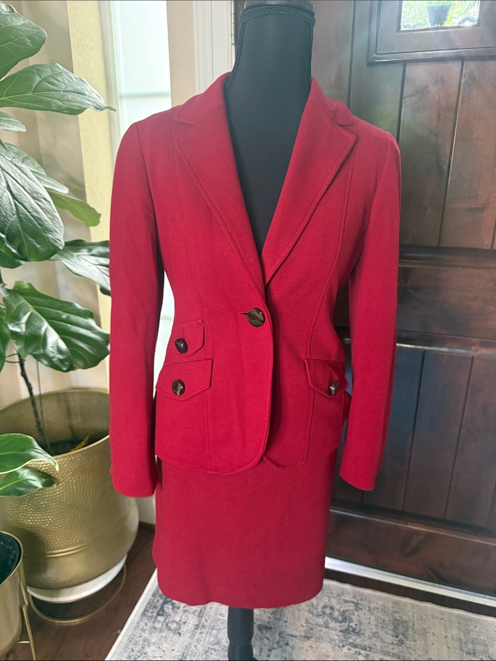 Talbots Petites Women's Red/Burgandy Skirt Suit Size 4.